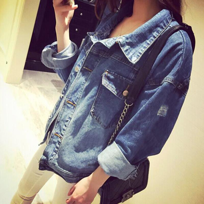 Online discount shop Australia - High Quality Handsome Punk Female Small Round Collar Denim Jacket High Quality Vintage Women  Jacket