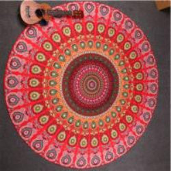 Tapestry Peacock Printed Beach Towel Mat Sunblock Round Bikini Cover-Up Blanket Throw