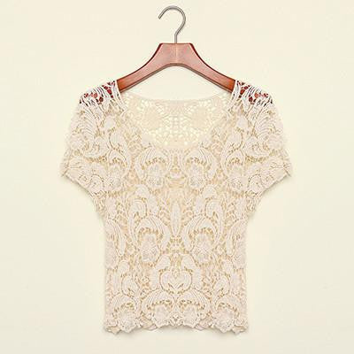 Online discount shop Australia - Fanshoubaby New  Women  Hollow Out Casual Lace Shirts Floral Crochet White Lace Tops