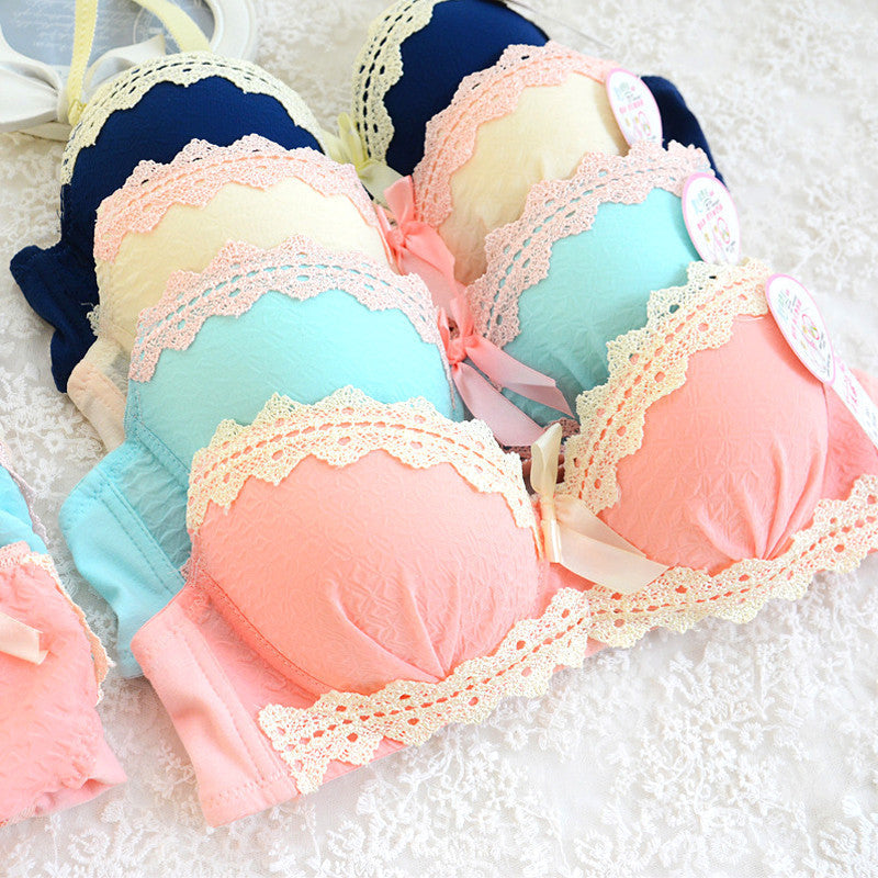 Online discount shop Australia - 100% Cotton Fashion Sexy Womens Bra and Briefs set Girls Cotton Push up Underwear Bras suit A B same cup 4color