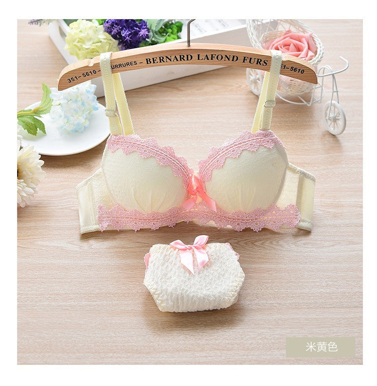 Online discount shop Australia - 100% Cotton Fashion Sexy Womens Bra and Briefs set Girls Cotton Push up Underwear Bras suit A B same cup 4color