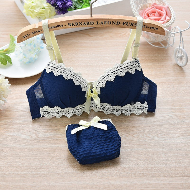 Online discount shop Australia - 100% Cotton Fashion Sexy Womens Bra and Briefs set Girls Cotton Push up Underwear Bras suit A B same cup 4color