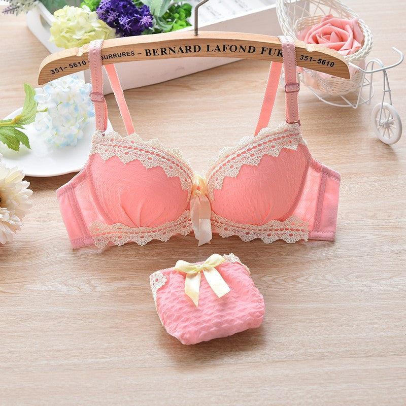 Online discount shop Australia - 100% Cotton Fashion Sexy Womens Bra and Briefs set Girls Cotton Push up Underwear Bras suit A B same cup 4color