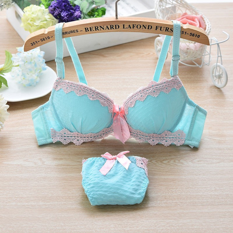 Online discount shop Australia - 100% Cotton Fashion Sexy Womens Bra and Briefs set Girls Cotton Push up Underwear Bras suit A B same cup 4color