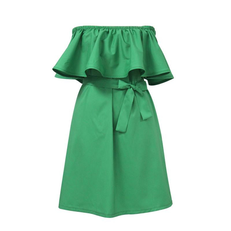 vestidos party dresses Women Off Shoulder Sleeveless Ruffles Fashion Dresses Summer Casual Dress 5Solid Colors