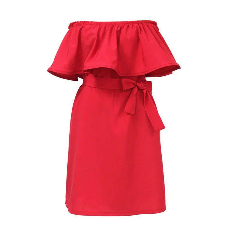 vestidos party dresses Women Off Shoulder Sleeveless Ruffles Fashion Dresses Summer Casual Dress 5Solid Colors