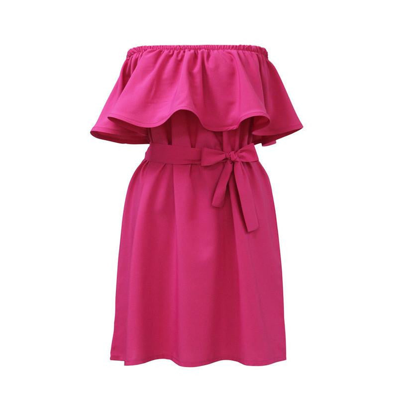 vestidos party dresses Women Off Shoulder Sleeveless Ruffles Fashion Dresses Summer Casual Dress 5Solid Colors
