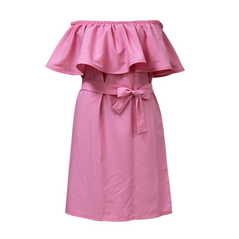 vestidos party dresses Women Off Shoulder Sleeveless Ruffles Fashion Dresses Summer Casual Dress 5Solid Colors