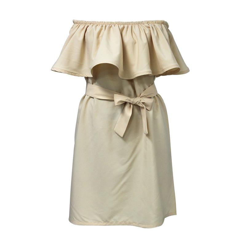 vestidos party dresses Women Off Shoulder Sleeveless Ruffles Fashion Dresses Summer Casual Dress 5Solid Colors