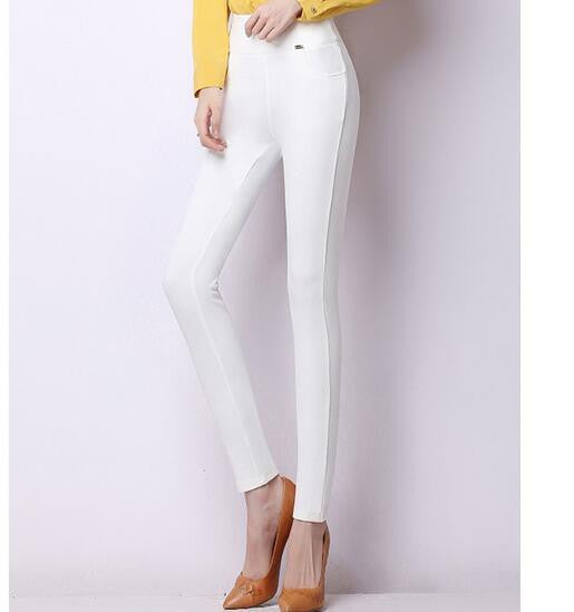 Women office work pants stretch Warm velvet ladies pencil pants black blue White High Waist trousers