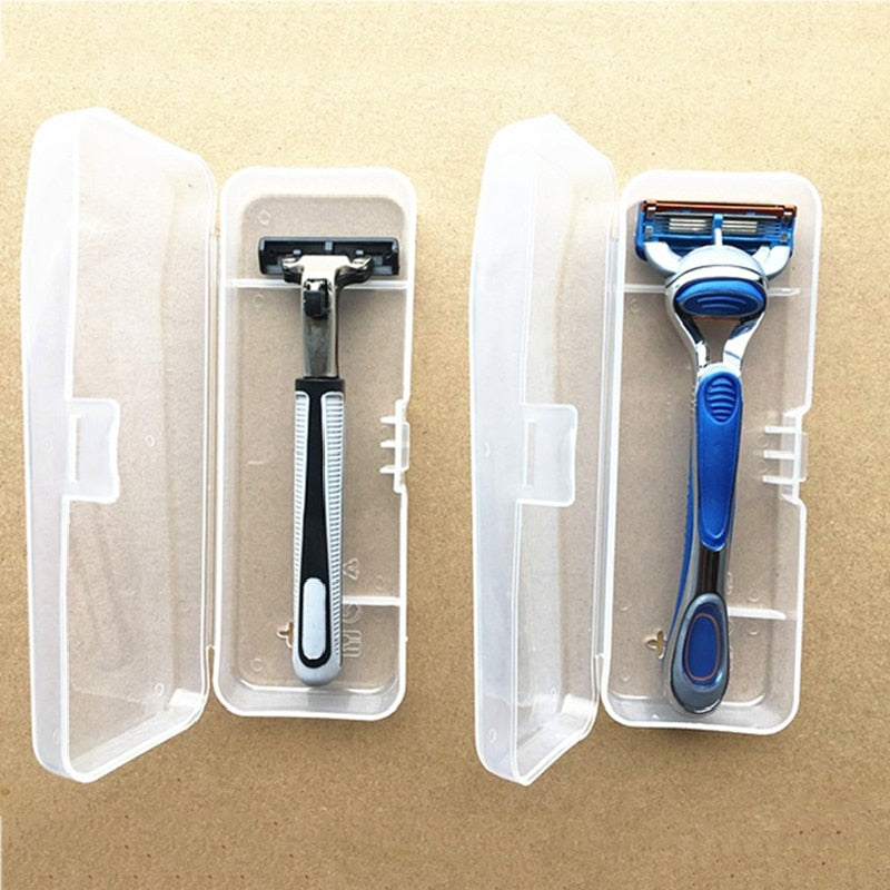 Portable Travel Men Razor Case Shaving Machine Container Holder Shaver Box Transparent Plastic Razor Blades Storage Box