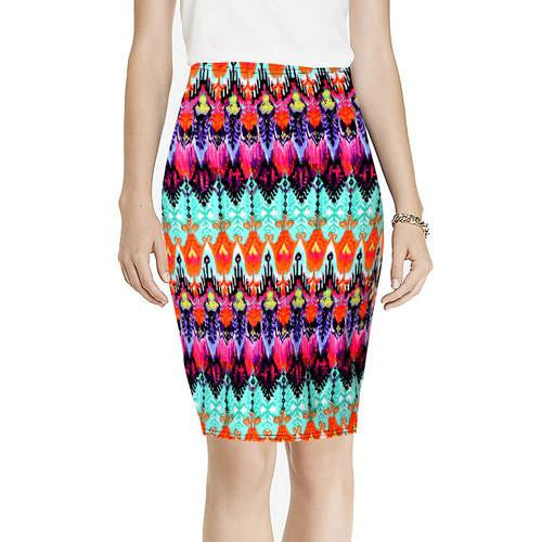 Vintage Fashion Printed Pencil Skirt Midi Women Knee-Length Elastic High Waist Ladies Pattern Skirts