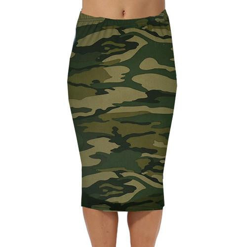 Vintage Fashion Printed Pencil Skirt Midi Women Knee-Length Elastic High Waist Ladies Pattern Skirts