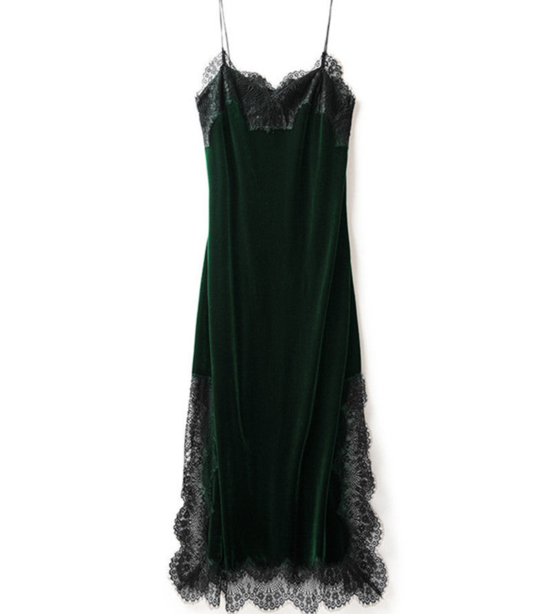 Online discount shop Australia - CHANGLA Sexy Strap Velvet Lace Dress Women Autumn Winter Dresses Elegant Black Evening Party Long Dresses Womans vestidos