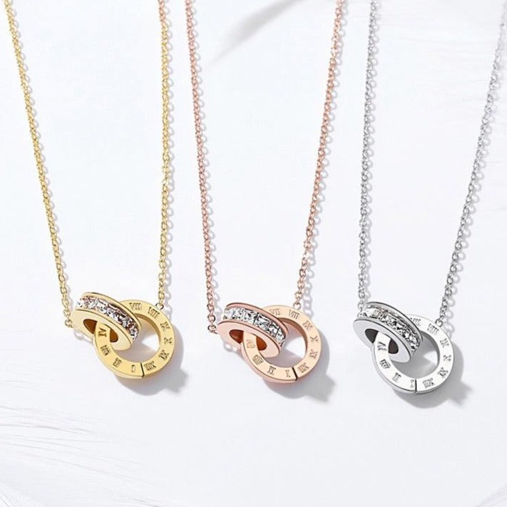 Crystal Choker Fashion Roman Digital Stainless Steel Gold Silver Color Pendant Necklaces for Women Jewelry