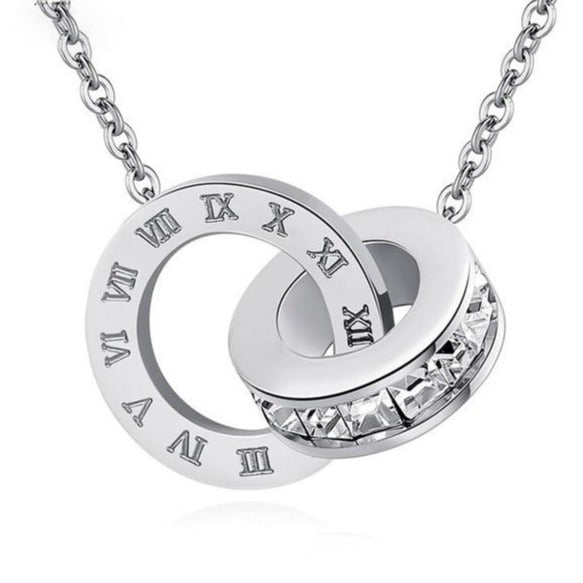 Crystal Choker Fashion Roman Digital Stainless Steel Gold Silver Color Pendant Necklaces for Women Jewelry