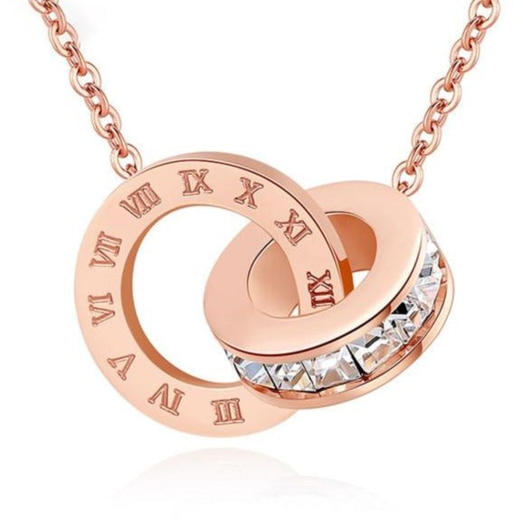 Crystal Choker Fashion Roman Digital Stainless Steel Gold Silver Color Pendant Necklaces for Women Jewelry