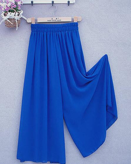 Women's Long Wide Leg Pants Solid Chiffon Skirt Pants Fashion Skorts Culottes Harem Pants Loose High Waist Trousers YLL362
