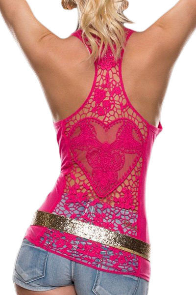 clubwear Tops Cut Out 4 Colors Crochet Lace Back Tank Top