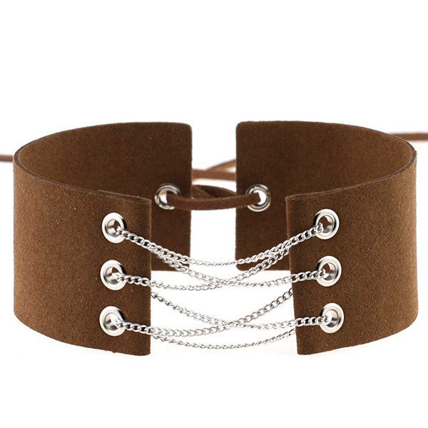 Glamorous Black Velvet Choker With Gold Chains Statement Necklace Link Chain Lace Up Chokers Necklaces Chocker 8 Colors