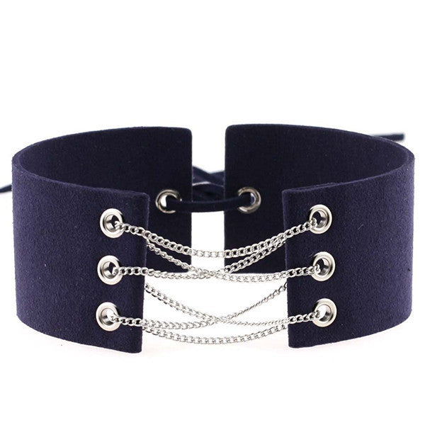 Glamorous Black Velvet Choker With Gold Chains Statement Necklace Link Chain Lace Up Chokers Necklaces Chocker 8 Colors