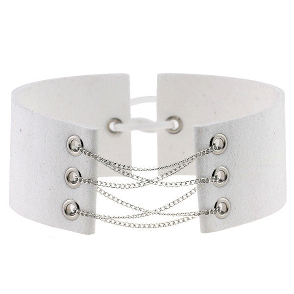 Glamorous Black Velvet Choker With Gold Chains Statement Necklace Link Chain Lace Up Chokers Necklaces Chocker 8 Colors