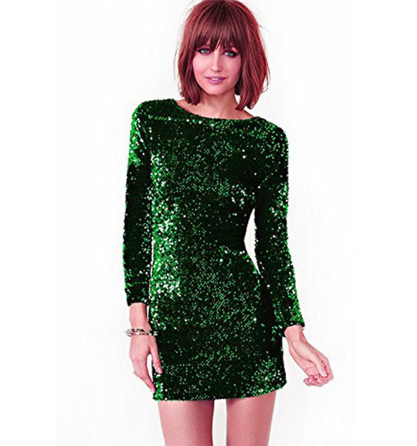 Online discount shop Australia - Autumn Winter Sequined Dress Women 2017 Special Occasion Bodycon Dress Party Dresses Long Sleeve Mini Dress Green Vestidos