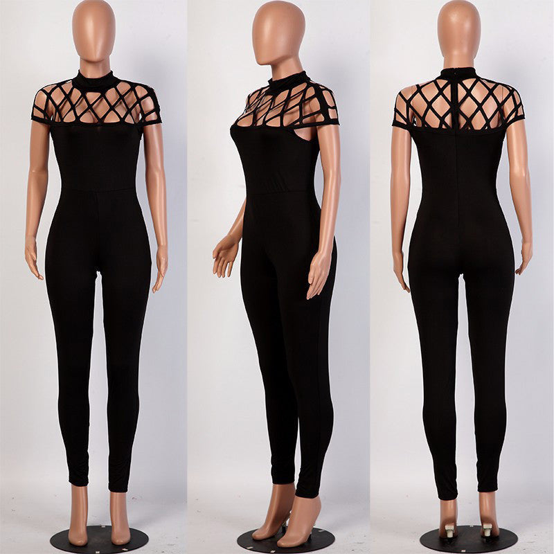 Rompers Womens Jumpsuit Elegant High Neck Cut Out Tight Club Party Women Bodycon Jumpsuit Bodysuit Overalls