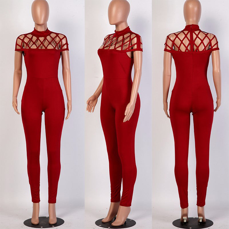 Rompers Womens Jumpsuit Elegant High Neck Cut Out Tight Club Party Women Bodycon Jumpsuit Bodysuit Overalls