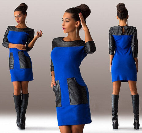 est Women Casual Patchwork Dress Fashion Popular Three Quarter Sleeve O-Neck Loose Spring Autumn Dress Plus Size S-XXL