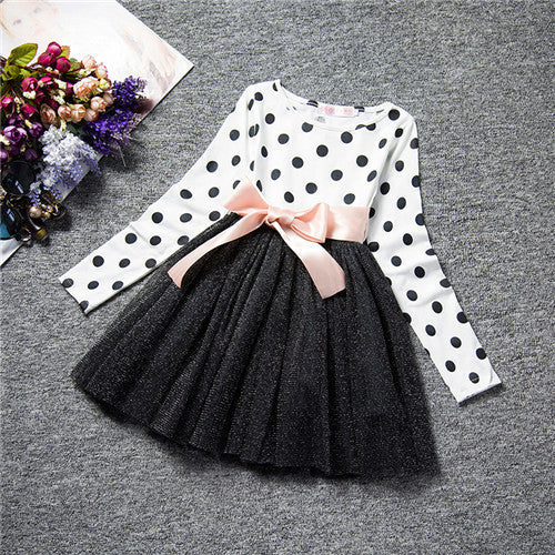Online discount shop Australia - Casual Kid Girls Lace Dress Enfant Baby Dot Bow Pattern Long Sleeve Birthday Christening Lace Children Dresses For 6 Years