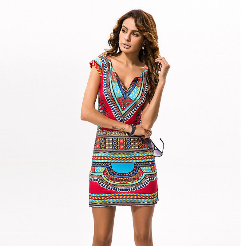 Online discount shop Australia - Boho Tranditional African Print Dashiki Dresses for Women Sexy Club Bodycon Summer T Shirt Dress 2017 Red Tunic Clothing Robe