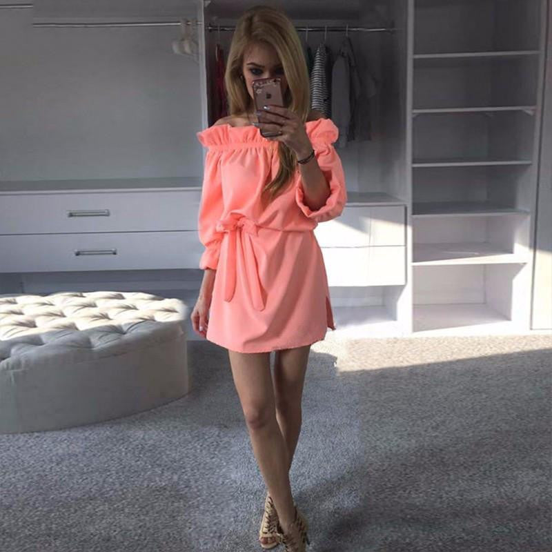Women Spring Autumn Chiffon Dress Fashion Ruffles Slash Neck Bow Belt Dresses Vintage Puff Sleeve Kawaii Loose Straight Dress