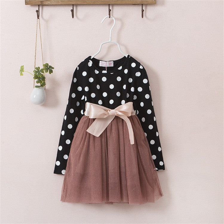 Online discount shop Australia - Kids Toddlers Girls Dresses Polka Dot Bow-Knot Long Sleeve Dress Girl Clothing Party Kids Clothes 3-8Year