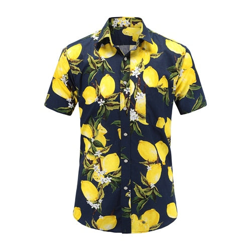 Mens Short Sleeve Hawaiian Shirts Cotton Casual Floral Shirts Wave Regular Mens Clothing Fashion