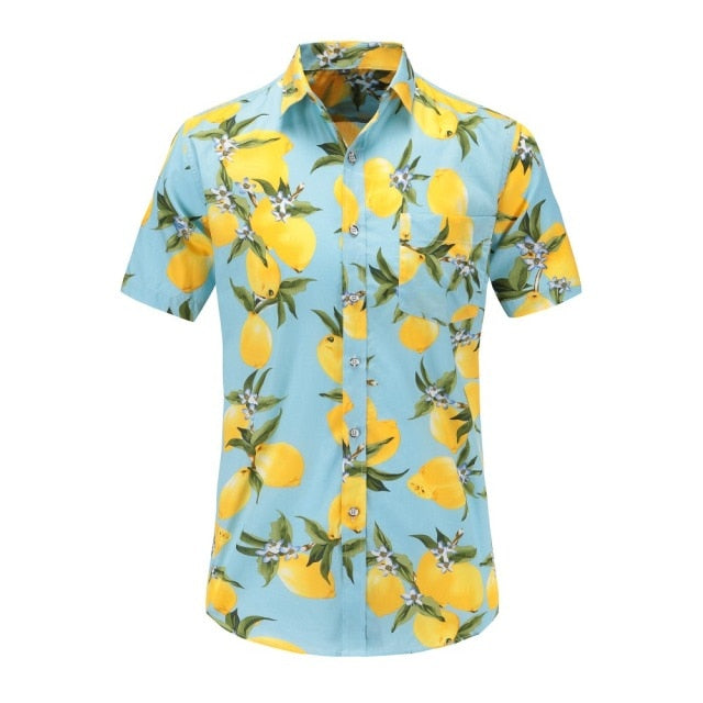 Mens Short Sleeve Hawaiian Shirts Cotton Casual Floral Shirts Wave Regular Mens Clothing Fashion