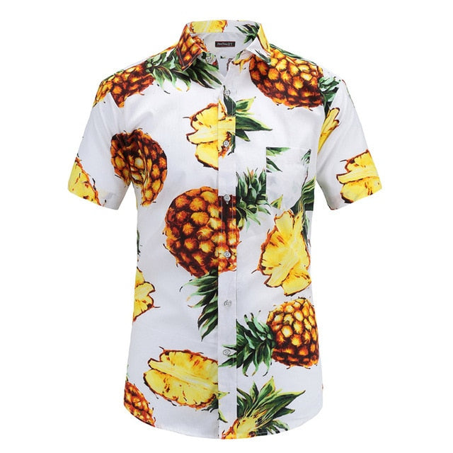 Mens Short Sleeve Hawaiian Shirts Cotton Casual Floral Shirts Wave Regular Mens Clothing Fashion