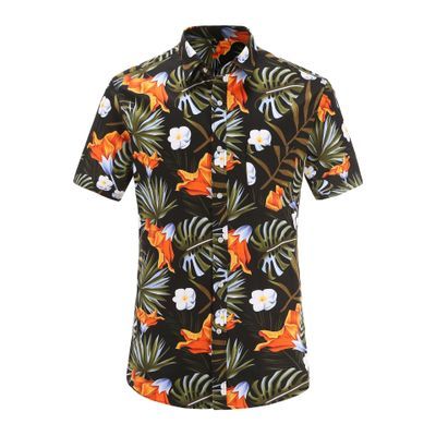 Mens Short Sleeve Hawaiian Shirts Cotton Casual Floral Shirts Wave Regular Mens Clothing Fashion