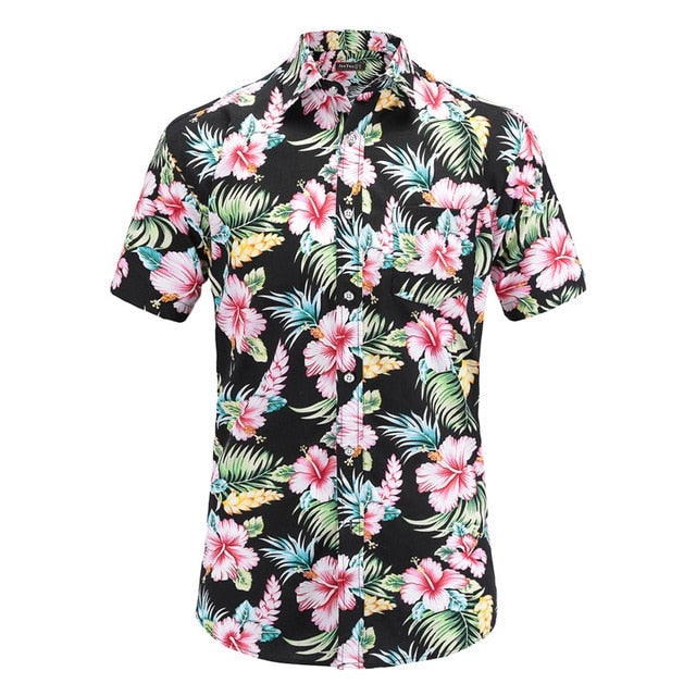 Mens Short Sleeve Hawaiian Shirts Cotton Casual Floral Shirts Wave Regular Mens Clothing Fashion