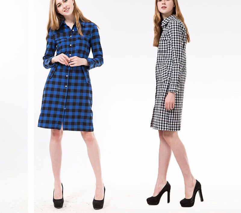 Online discount shop Australia - Dioufond Autumn Women Dress Long Plaid Casual Dress Long Sleeve Dresses Office Dresses Vestidos Robe Longue Femme Plus Size