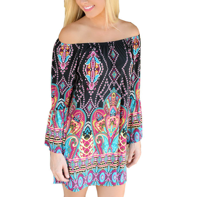 Online discount shop Australia - Bohemiajn Elegant Women Autumn Dress Off Shoulder Beach Tunic Dresses European Style Sexy Vestidos De Festa Ropa Mujer 10674