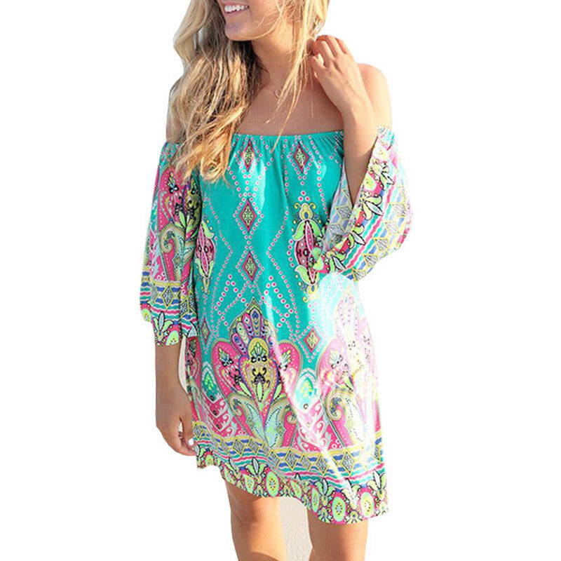 Online discount shop Australia - Bohemiajn Elegant Women Autumn Dress Off Shoulder Beach Tunic Dresses European Style Sexy Vestidos De Festa Ropa Mujer 10674