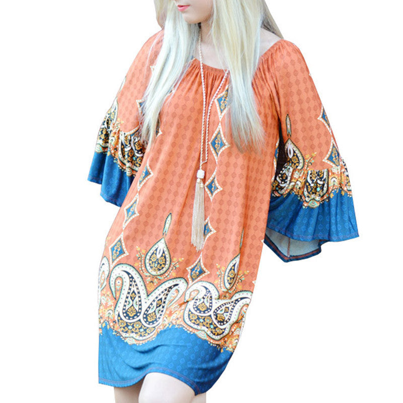 Online discount shop Australia - Bohemiajn Elegant Women Autumn Dress Off Shoulder Beach Tunic Dresses European Style Sexy Vestidos De Festa Ropa Mujer 10674