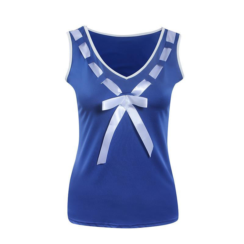Women Tank Top V-Neck Bow Patchwork White Slim Tunic Shirt Plus Size Ladies Sleeveless Tops