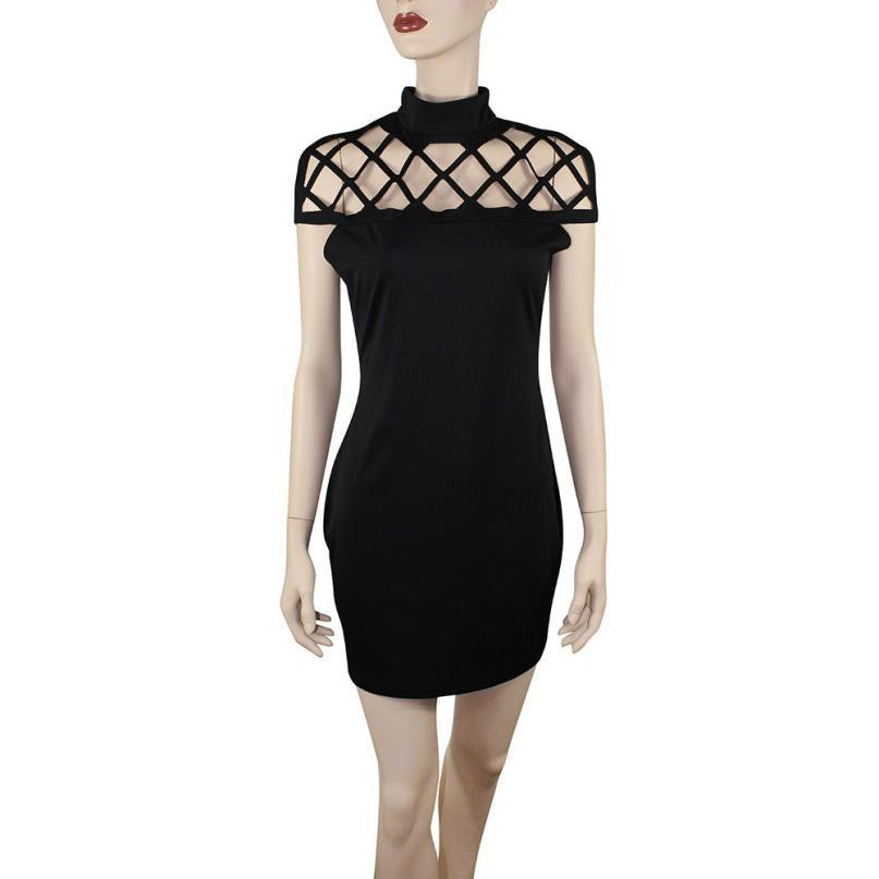 Women Dress Hollow Out Holes Turtleneck Bodycon Sheath Mini Dress Womens Dresses Party Night Club Dress