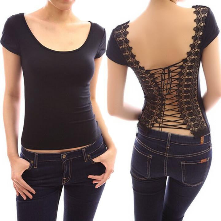 T-shirt Female Backless Top T Shirt Women Short Sleeve Basic T-shirts Casual Tshirt Female Plus Size
