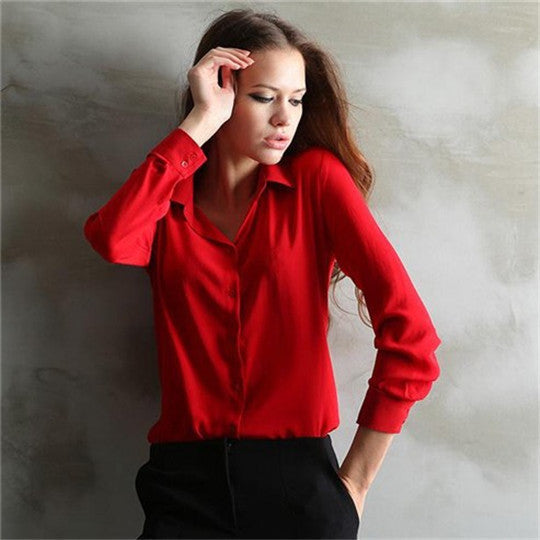 Long-sleeve Shirt Women Blouses Button 5 Solid Color Female Chiffon blouse Women's Slim Clothing