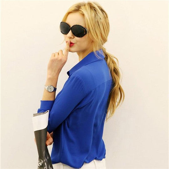 Long-sleeve Shirt Women Blouses Button 5 Solid Color Female Chiffon blouse Women's Slim Clothing