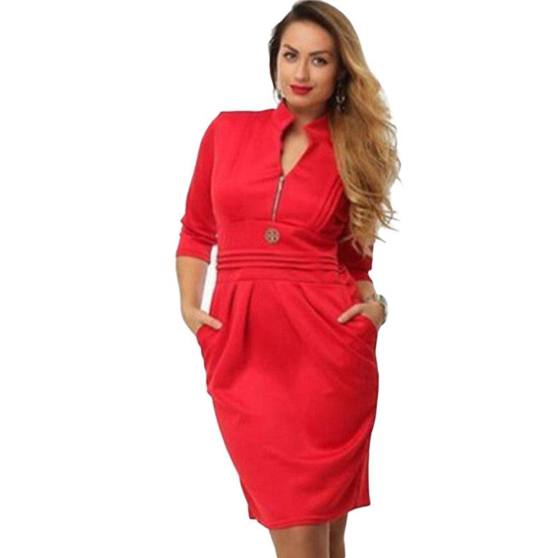 Plus Size Women Pencil Dress Casual Party Evening Zipper Deasin Mini Dress
