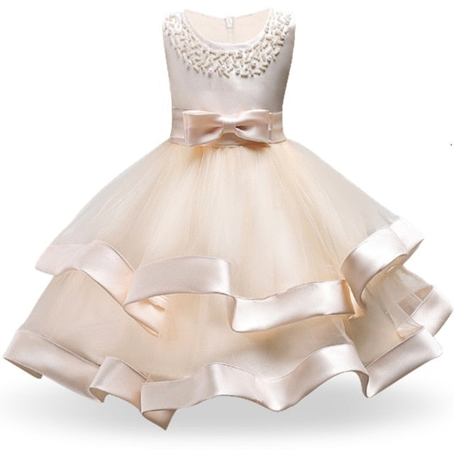 Kids Elegant Pearl Cake Princess Dress Girls Dresses For Wedding Evening Party Embroidery Flower Girl Dress Girl Clothes